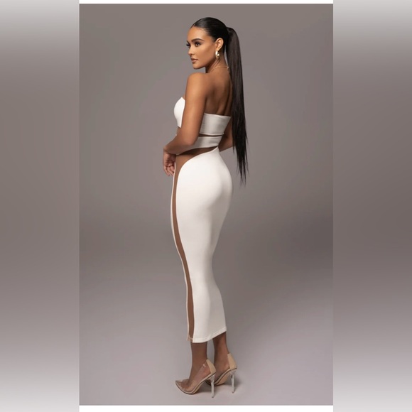 WHITE UNPREDICTABLE MIDI DRESS - Picture 4 of 5